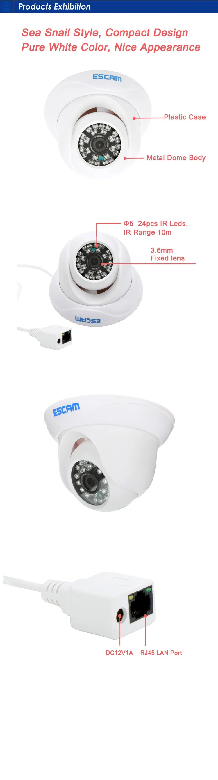 05 720P Video Motion Detect Wifi Hidden Camera, H.264 CMOS IR IP Camera with Alarm System ESCAM