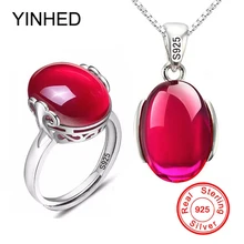 90%-ная скидка! Роскошный набор из кольца и ожерелья Rubis, 5 карат,, 925 Твердое Серебро, кристалл, Свадебные Ювелирные наборы для женщин ZS054