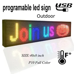 Placa de exibição digital com rolagem de led p10 rgb, 39x8 em, placa de exibição digital, cores completas, eletrônica, sinal led programável por usb para anúncios