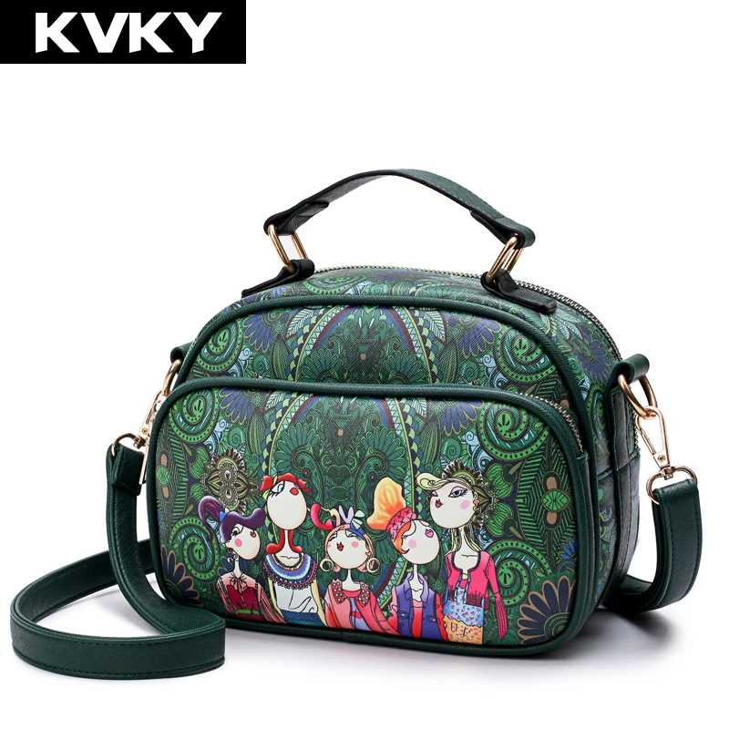 KVKY Брендовые женские сумки с принтом леса модные кожаные через плечо Маленькие
