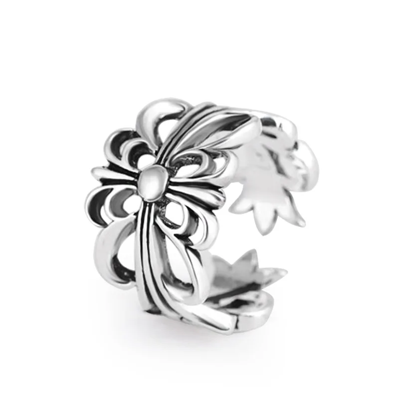 

2019 Punk Fashion Jewelry 925 Sterling Silver Flower Ring Big 100% Real S925 Thai Silver Rings For Women Jewelry Adjustable Size