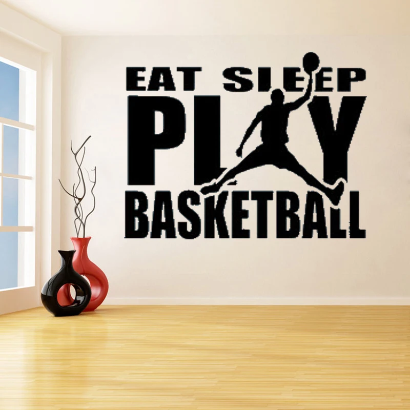 Eat Sleep Play Basketball With a Man Wall Stickers for Kids Teen Bedroom Home Decor Vinyl Decals Car Window Bumper Art K64 | Дом и сад