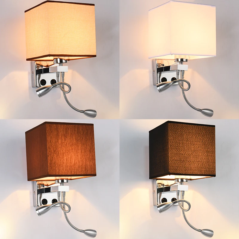 

HOUDES Modern LED Bedside Wall Lamp Cloth Wall Lights for For Living Room Bedroom Bedside Light Black White Wall Sconce Lighting