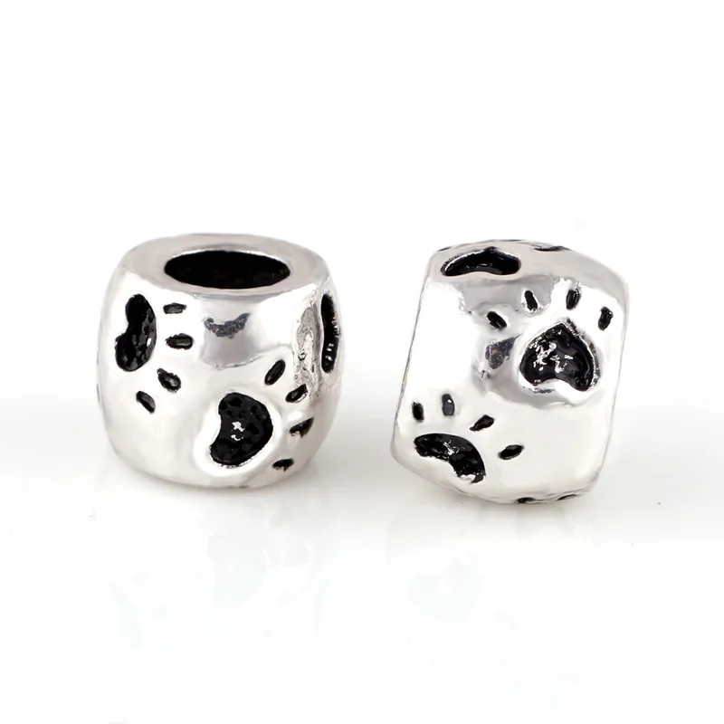 10 шт. партия серебряные подвески в виде следов собаки|bead spacers|for pandorabig hole |