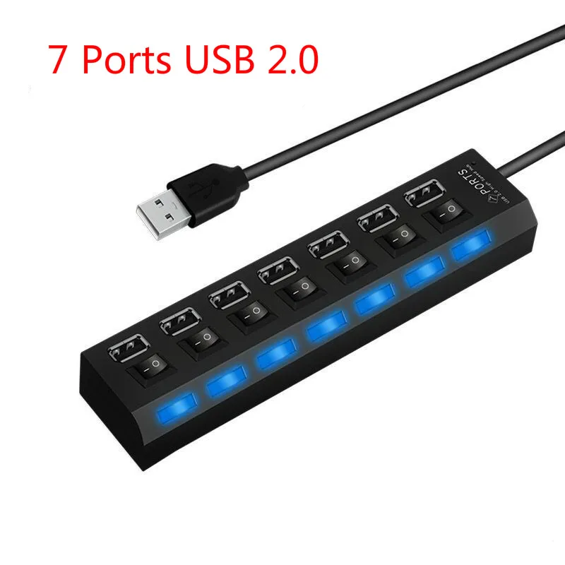 USB 3,0 концентратор 2,0 концентратор Мульти USB разветвитель 4/7 порт расширитель несколько USB 3 Hab с адаптером питания USB3.0 концентратор с переключателем для ПК