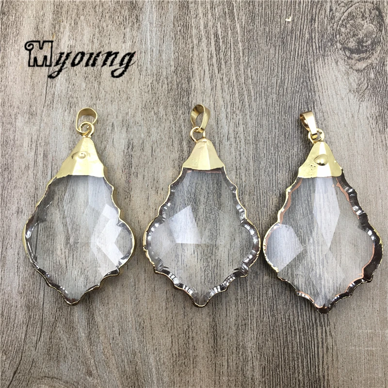 

Maple Leaf Shape Faceted Glass Crystal Quartz Pendants with Pure Gold Edges For Necklaces Jewelry Making MY2012