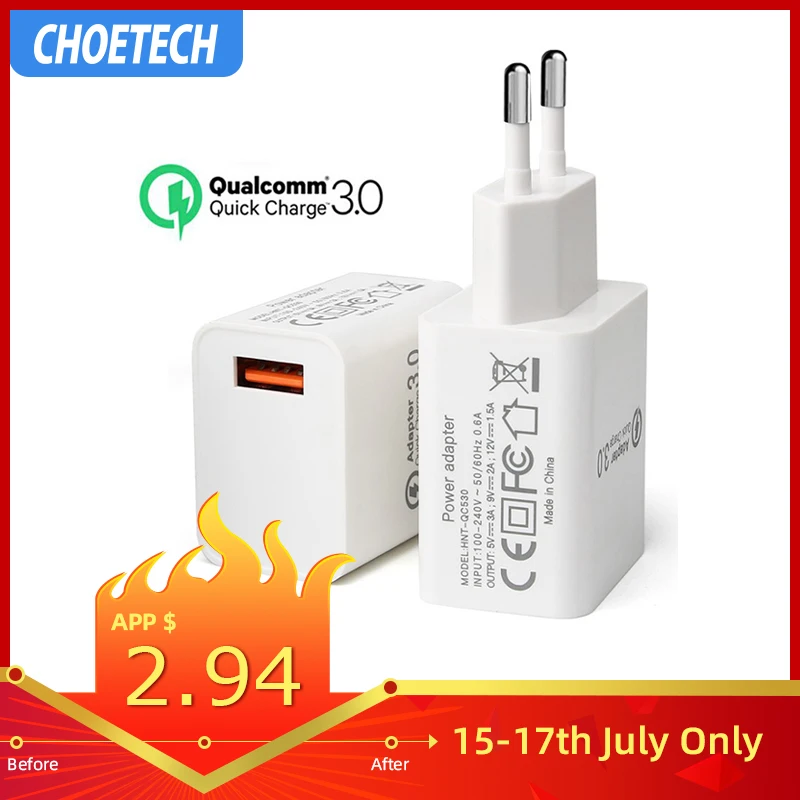 CHOETECH QC3.0 Usb зарядное устройство для телефона Qualcomm c 3 0 Быстрая зарядка мобильного
