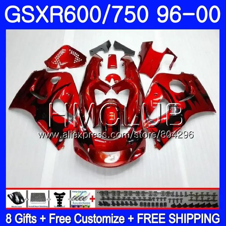 

Bodys For SUZUKI GSXR 750 600 SRAD GSXR600 96 97 98 99 00 1HM.21 GSX-R600 GSXR750 1996 1997 1998 1999 2000 Fairing Black flames