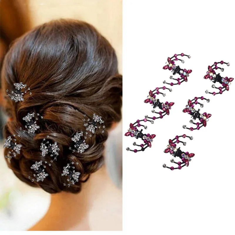 

M MISM 6PCS/Set New Fashion Rhinestone Women Hair Accessories Bridal Crystal Butterfly Hair Claws Girls Asymmetric Hair Clips