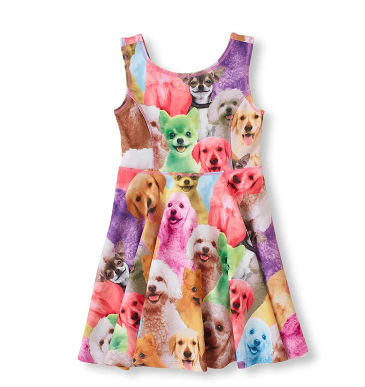 2016 Cute Dogs Print Pattern Casual Girl Dresses Summer Fashion