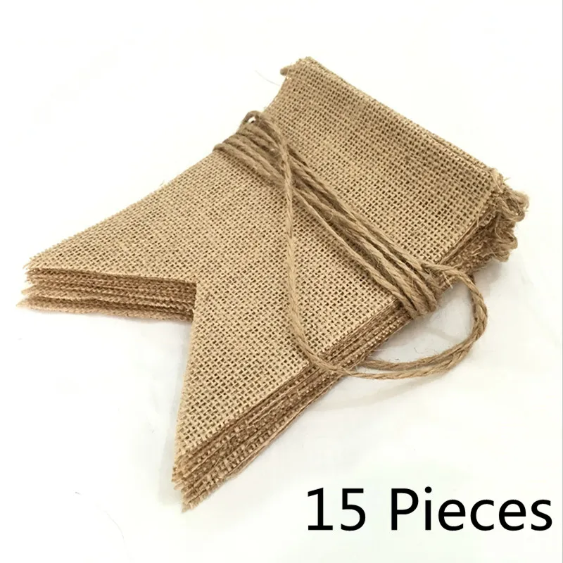 

15 Pcs/1Set DIY Vintage Burlap Bunting Banner with Rectangular Notch Flags