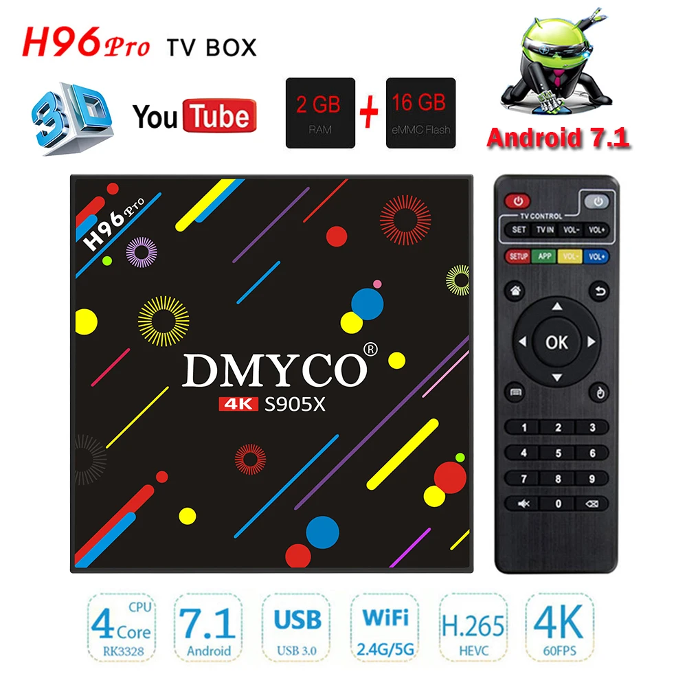 H96 Pro tv Box Android 7 1 Amlogic S905X Восьмиядерный 2 Гб 16 BT4.1 4 г/5 8 ГГц Wifi HDMI к HD медиаплеер Smart