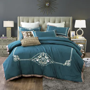 

100$ Cotton Luxury Royal Bedding Set 4Pcs King Queen Size black Bed Sheet set Duvet cover Pillowcases