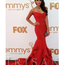 Общество с ограниченной Топ моды Настоящее Pleat русалка ким кардашян С Плеча Длиной До Пола, Вечерние Платья Знаменитостей