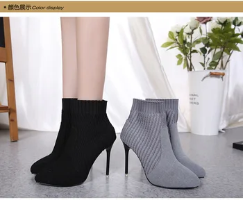

2018 autumn and winter new style with high heel elastic, Martin boots, naked boots, pointy suede short boots, alt268-11