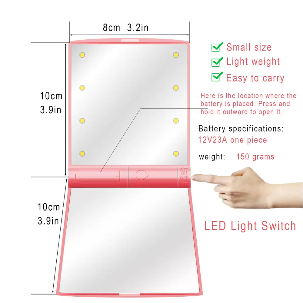 Светодиодный светильник с сенсорным экраном, зеркальная лампа для макияжа, 10X лупа, USB или батареи, карманная ручная косметичка, портативные мини-стеклянные зеркала