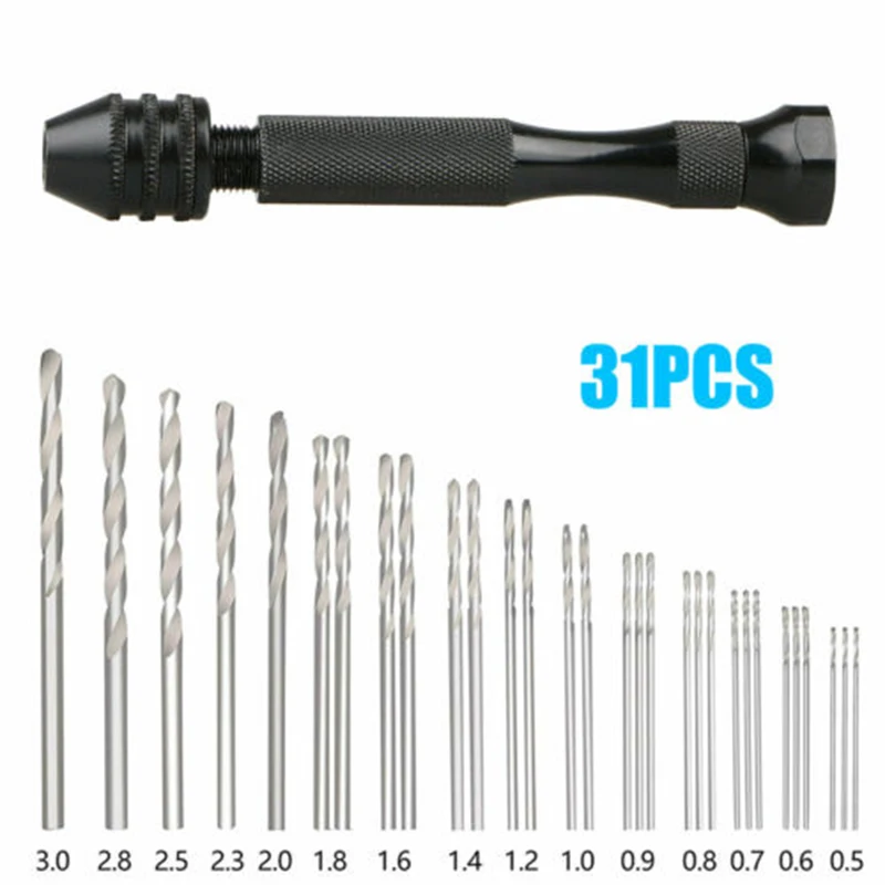 

31PCS/Set 0.5mm-3mm Twist Drill Bit Hand Drill Micro Hand Drill Rotary Tool Drill Chuck