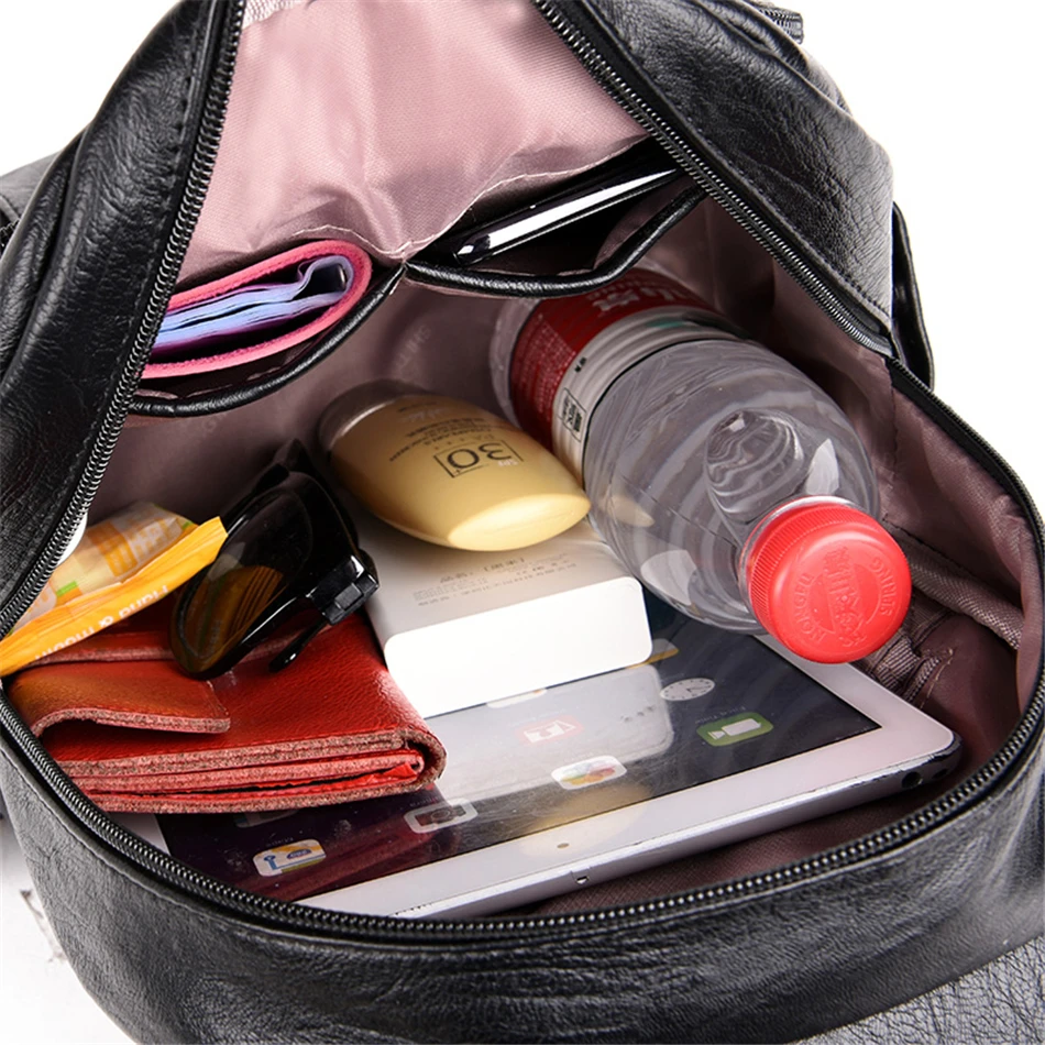  Casual Backpack Female Brand Leather Women's backpack Large Capacity School Bag for Girls Double Zi - 4000014211182