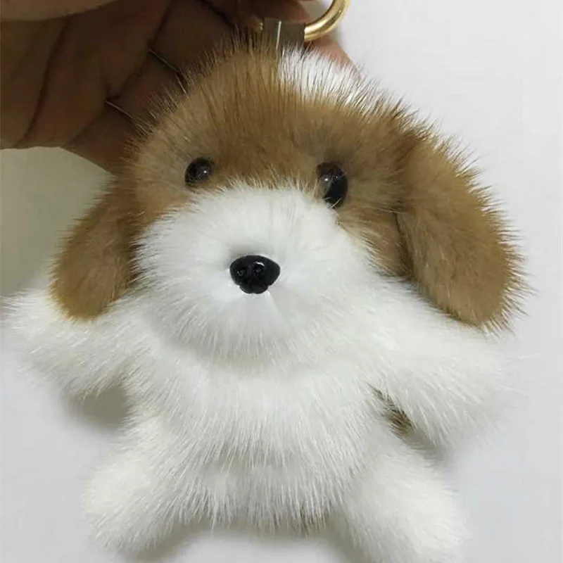 LLavero de pompón de piel natural con llaveros de conejo en el bolso con llavero de piel de perro - 1