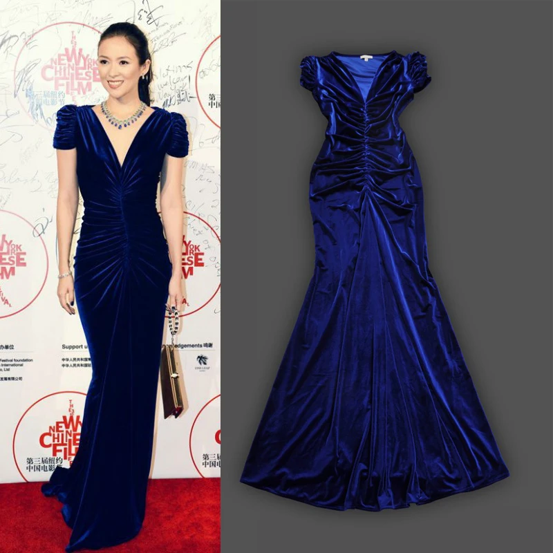 Graceful Velvet Muslim Evening Gowns Short Sleeve V Neck Long Graceful Velvet Muslim Evening Gowns Short Sleeve V Neck Long Prom Edm 184 Royal Blue Dress In Dresses From Weddings Events