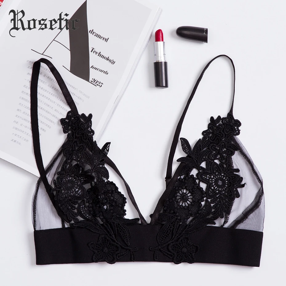Rosetic Готический сексуальный бюстгальтер женский черный новый летний пэчворк кружевное нижнее белье Цветы пуш-ап бесшовные модные