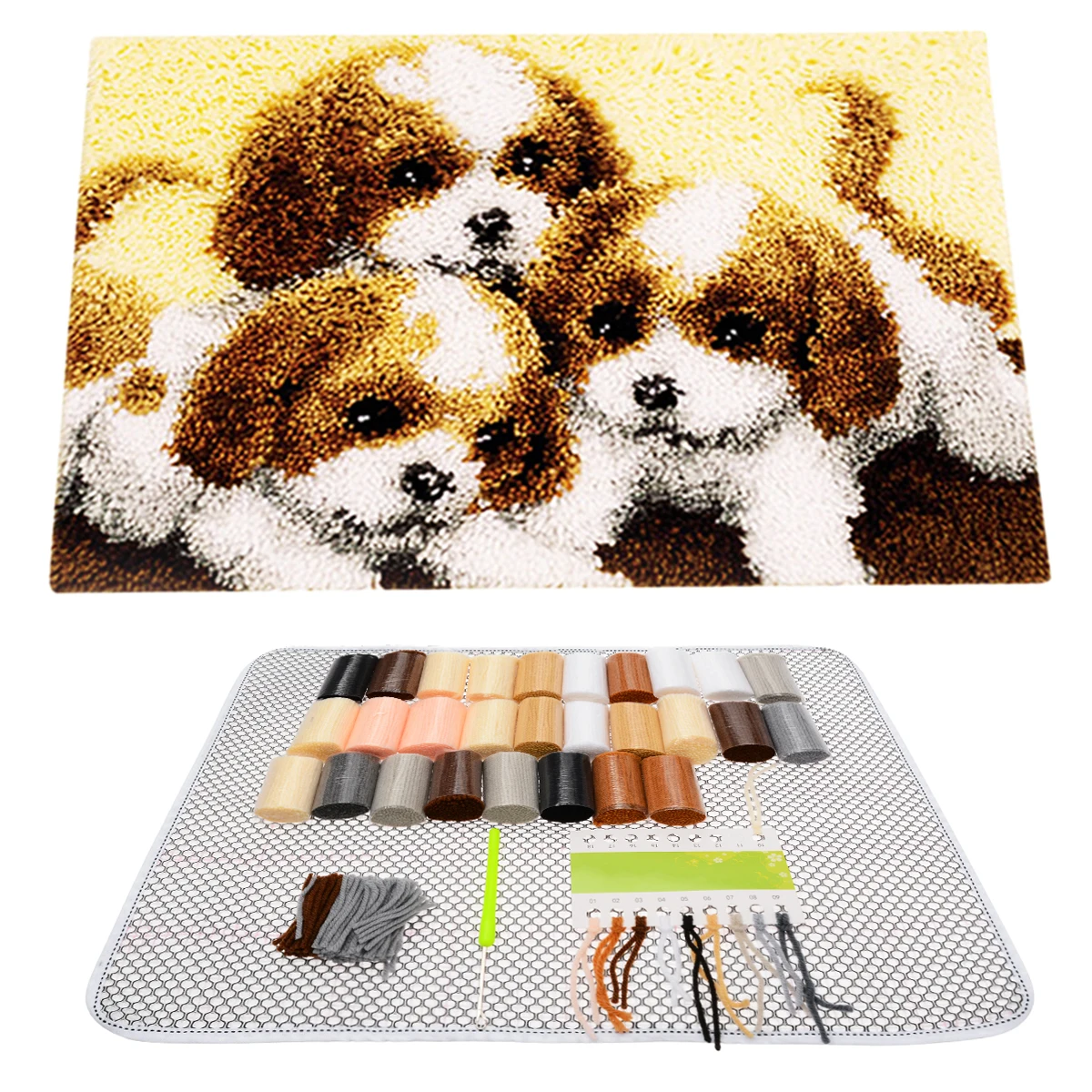 

Three Dogs Latch Hook Rug Kit DIY Needlework Unfinished Carpet Cushion Mat Three Dogs Cross Stitch Craft Tool Kit 36 x 50cm