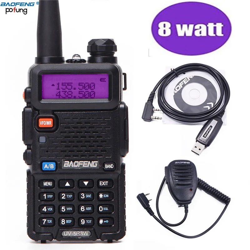 Baofeng UV-5R 8 W высокой Мощность 8 Вт мощная рация 1800 mAh 10 км VHF/UHF диапазона двухстороннее радио uv5r + кабель USB + Динамик Mic