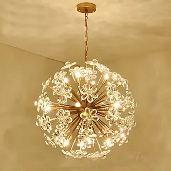 

Golden Dandelion Metal Designer Decoration Stainless Steel Ball Craft Chandelier led light fixture lamps iron lighting for home