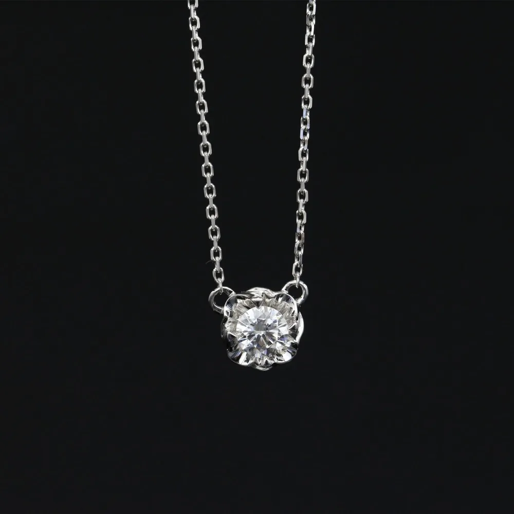 

LASAMERO Halo 0.301CT 18k Gold Round Cut Square Center Pave Set Natural Diamond Necklace Chain Women Fine Jewelry