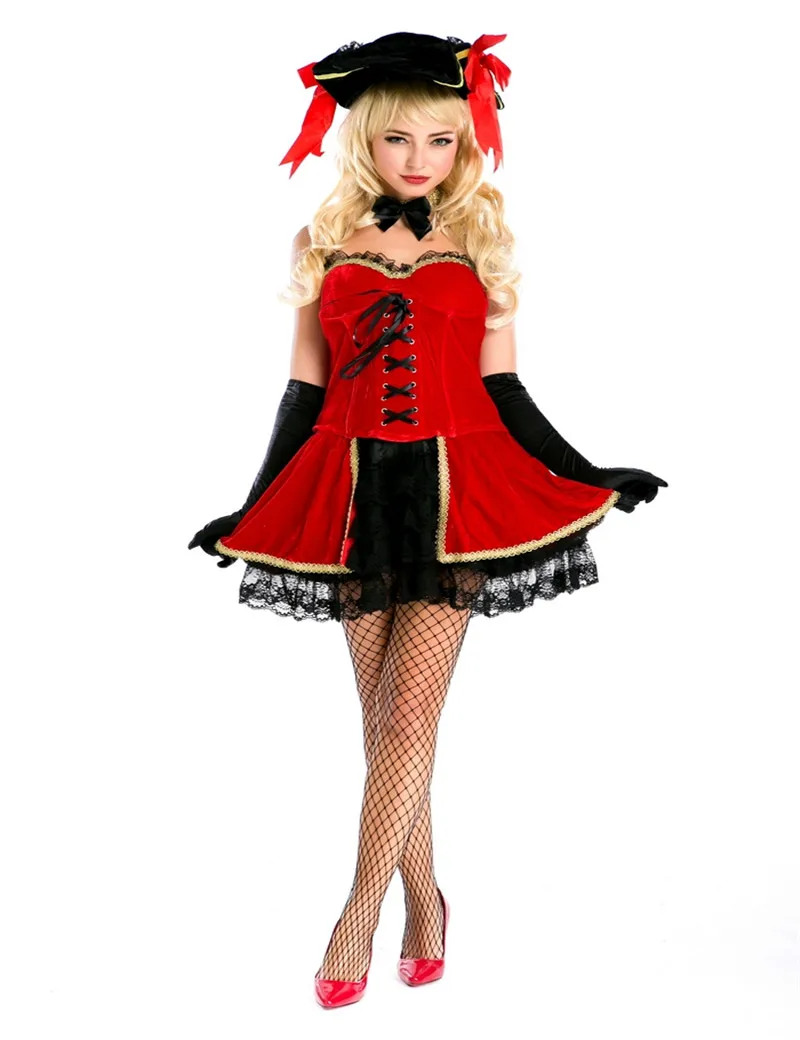 The new Halloween costume female pirate of the Caribbean red dress