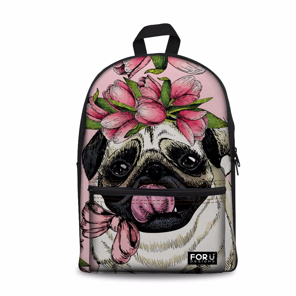 

Customized Women Pug Printing School Backpack Bookbag for Teenager Girls Shoulder Shcoolbag Female Large Laptop Back Pack Bolsa