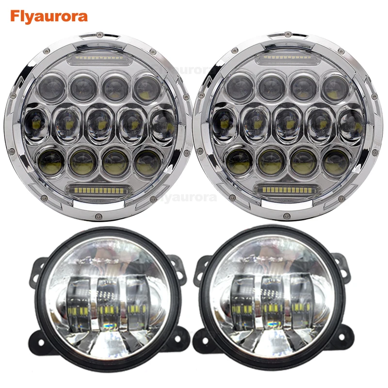 Flyaurora пара 7 &quotдюймовый 80 Вт H4 H13 светодиодный фар + Противотуманные фары для джипа