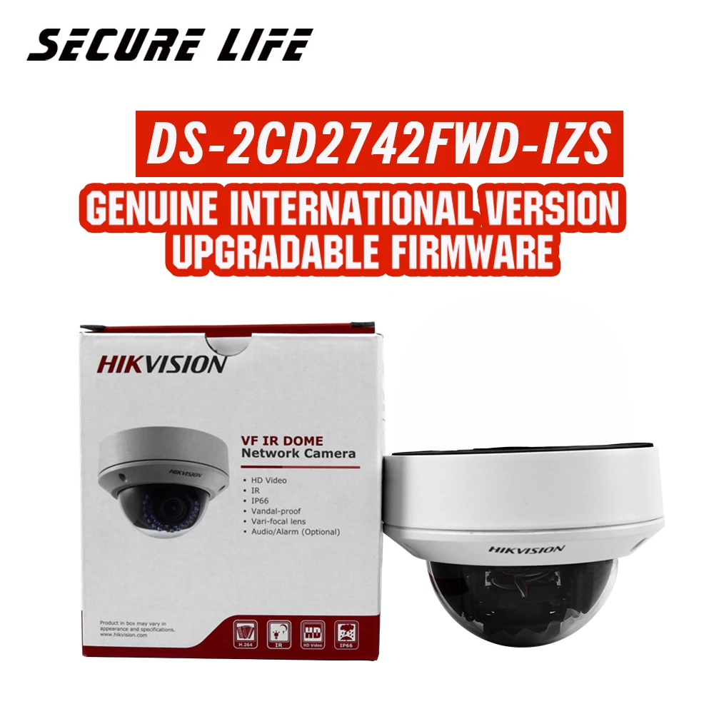 Английская версия DS-2CD2742FWD-IZS аудио, POE 4MP WDR Vari-focal Моторизованный объектив купольная сетевая IP камера IK10