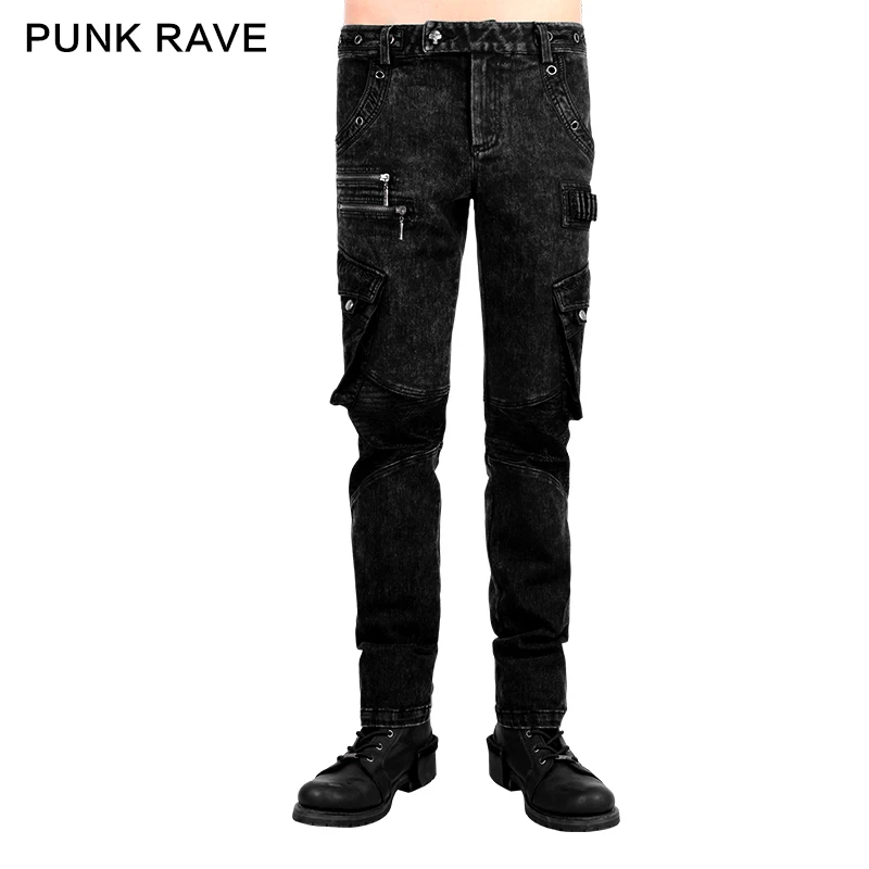 

Punk Rave Rock Fashion Leather Personality Men's Pants Trousers Visual Kei Steampunk Emo K224