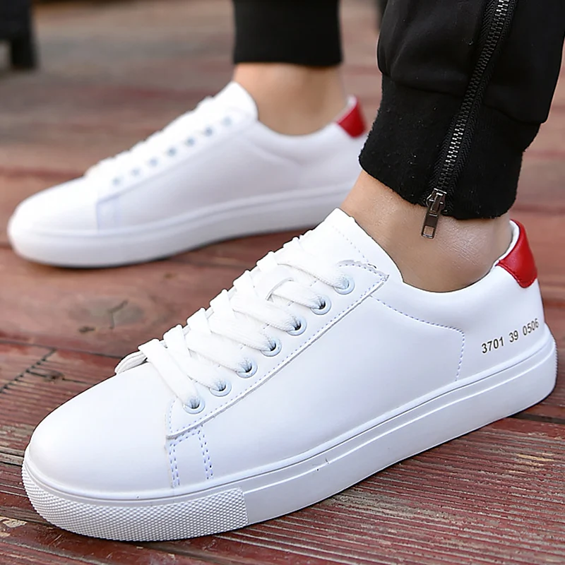 

Men's casual shoes solid white designer fashion sneakers for students PU mesh breathable hard-wearing leather male shoes