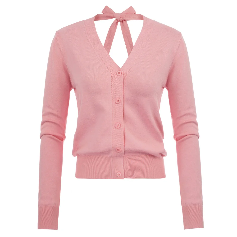 

Casual Shirt Cardigan V-back Womens Ladies V-neck Bow-knot Knitted Tops Button down Office Party Long sleeve New