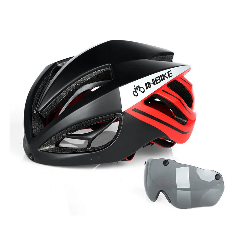 Очки линзы велосипедный шлем велосипедные магнитные шлемы спорт Горный шоссейный велосипед Casco Ciclismo Велоспорт мужские и женские шлемы съемные - Цвет: black red