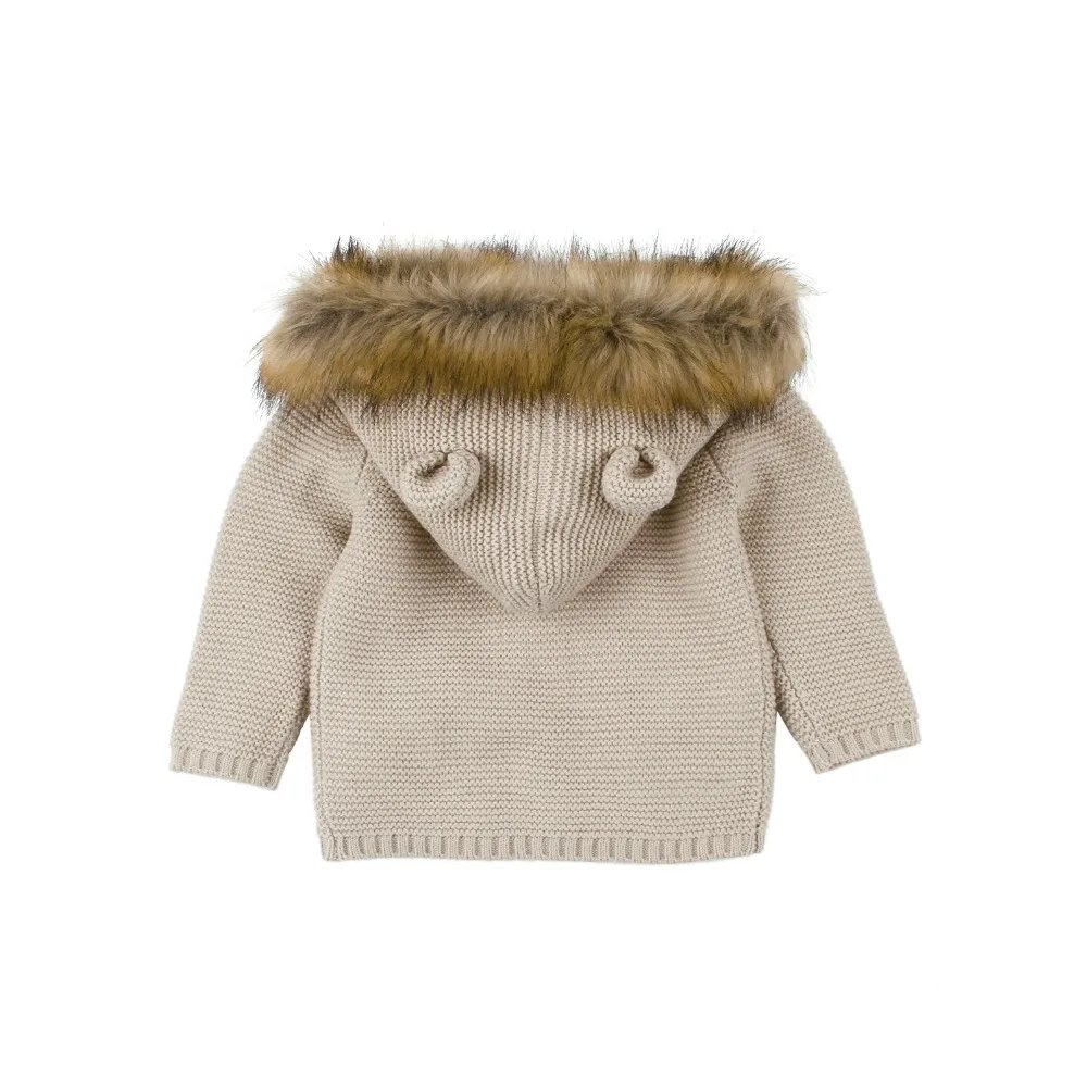 Зимние Свитера для маленьких девочек, кардиганы, Осенние вязаные куртки с капюшоном для новорожденных мальчиков, детская одежда с длинными рукавами с рисунком медведя