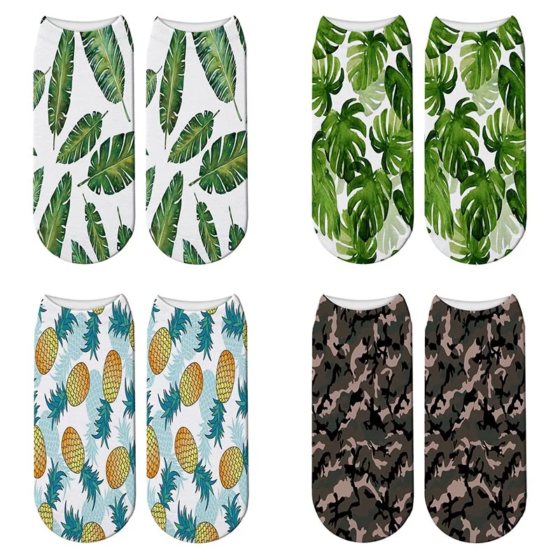 Новые 3D принтованные листья в форме Панциря Черепахи тропические носки женские милые камуфляжные короткие носки Kawaii ананас носки до лодыжки Mujer