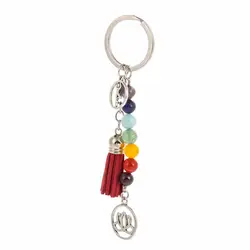 Брелок «Инь и Ян» разноцветные каменные бусины 7 Чакры энергии Йога Фитнес Брелоки для ключей лотоса кисточкой кольца модные украшения