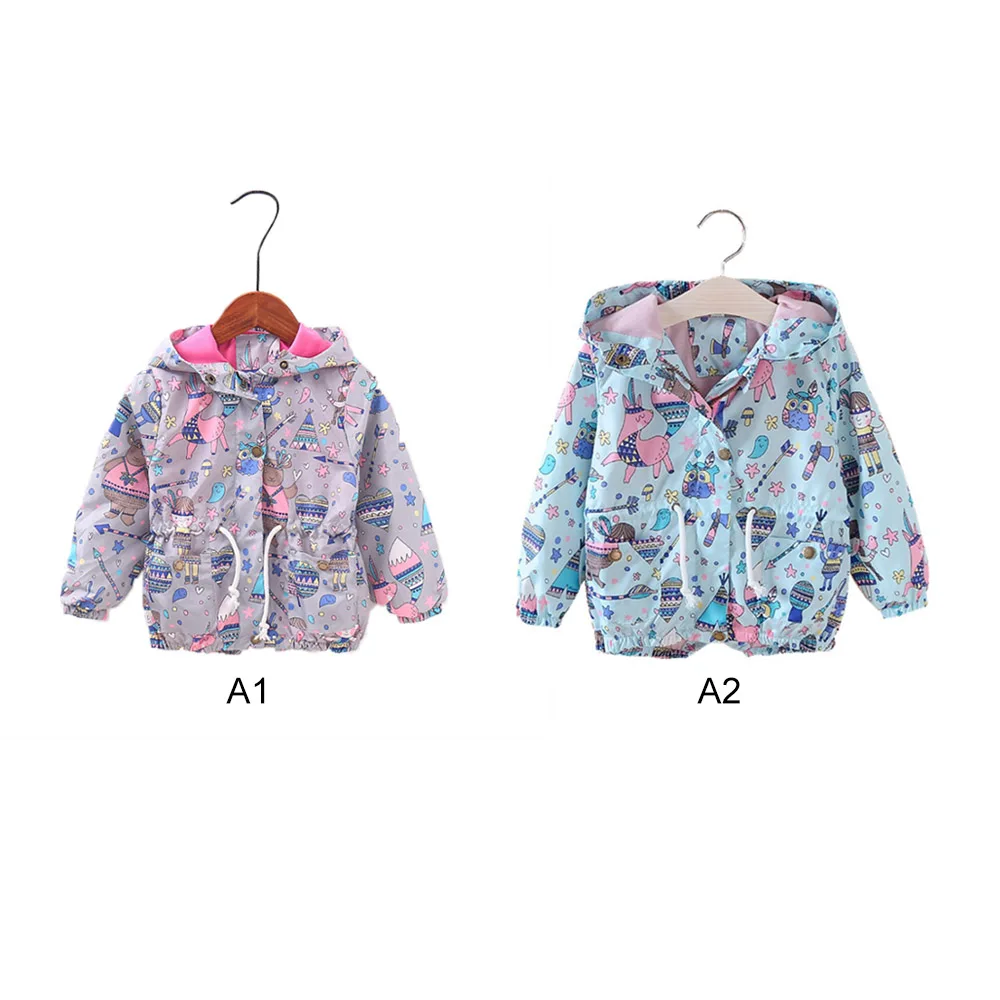 

Children Outerwear Fashion Spring Autumn Cartoon Printed Long Sleeve Jacket Kids Hooded Coat Graffiti Windproof