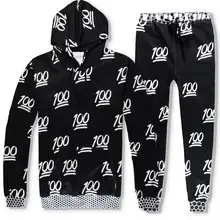 Мужская и женская черно-белая одежда для бега 100, толстовки с принтом сто+ штаны, толстовка, спортивные штаны, спортивные костюмы, S-2XL