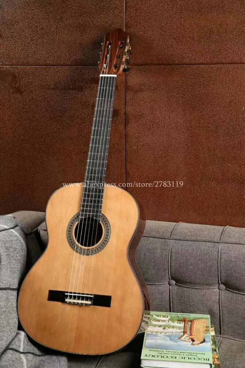 39 inch Handmade Spanish guitar,Finlay SOLID Cedar /Rosewood classical guitar with Nylon string,Acoustic guitarras+hard case