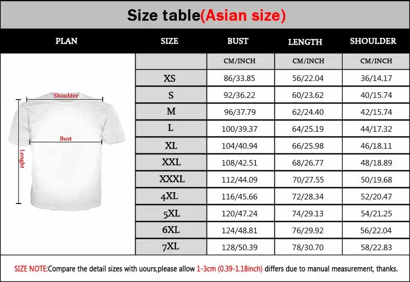 new t shirts size chart