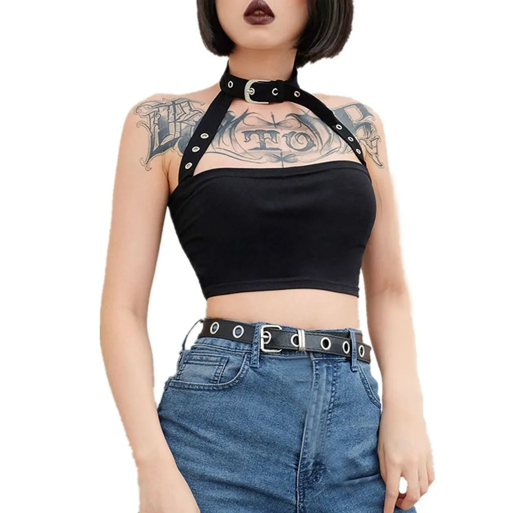 

Top Cropped For Women Sexy Hang Neck Vest Casual Vest Halter Shirt Top underwear 90S Black Top Streetwear Top Female Summer