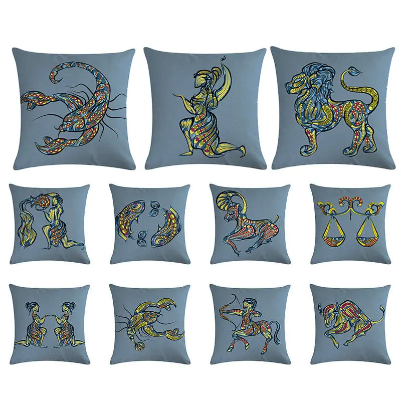 Aries Leo Virgo Cushion Cover 12 Constellations Case Home Decorative 45x45cm Pillow Cotton Linen Pillowcase | Дом и сад