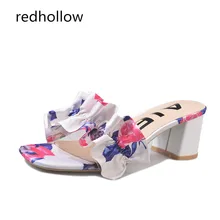 High Heels Slippers Summer Women Shoes Square Heels Slides Ladies Dress Sandals Open Toe Slip On Platform Flower Slippers Women women slippers block high heels belt buckle slippers summer slides platform sandals women shoes slip on flip flops dropshipping