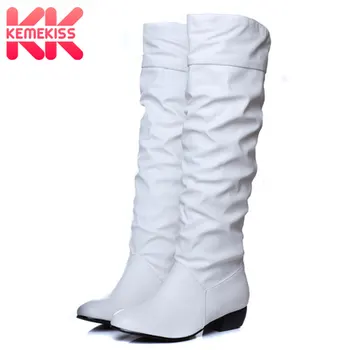 

KemeKiss Plus Size 31-43 New Arrive Knee High Women Boots Black Brown Flat Heels Half Boots Spring Autumn Shoes Woman