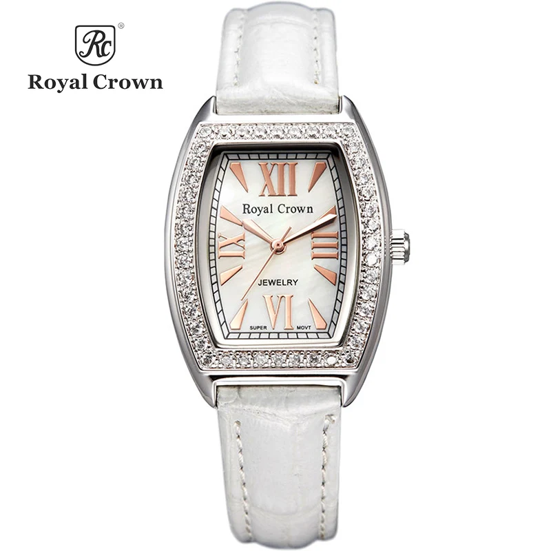 Royal Crown Luxury Men's Lady Women's Watch Japan Quartz Fashion Hours Colorful Bracelet Rhinestone Girl Boy Birthday Gift Box - Цвет: Small White