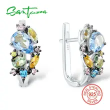 SANTUZZA серебряные серьги для женщин из натуральной 925 пробы серебряные серьги-гвоздики красочные драгоценные камни brincos элегантные модные ювелирные изделия